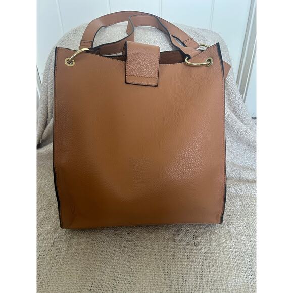 Steve Madden Carmel Brown Large Double Handle Tote Handbag - Picture 3 of 9